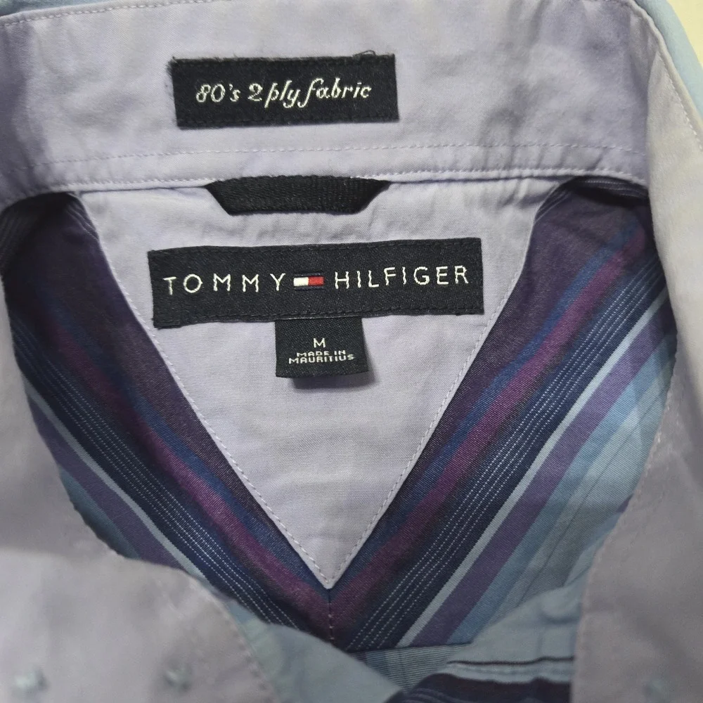 Tommy Hilfiger Shirt Men's M Blue Purpl Striped Long Sleeve Button Up 80's 2 Ply - Picture 2 of 15